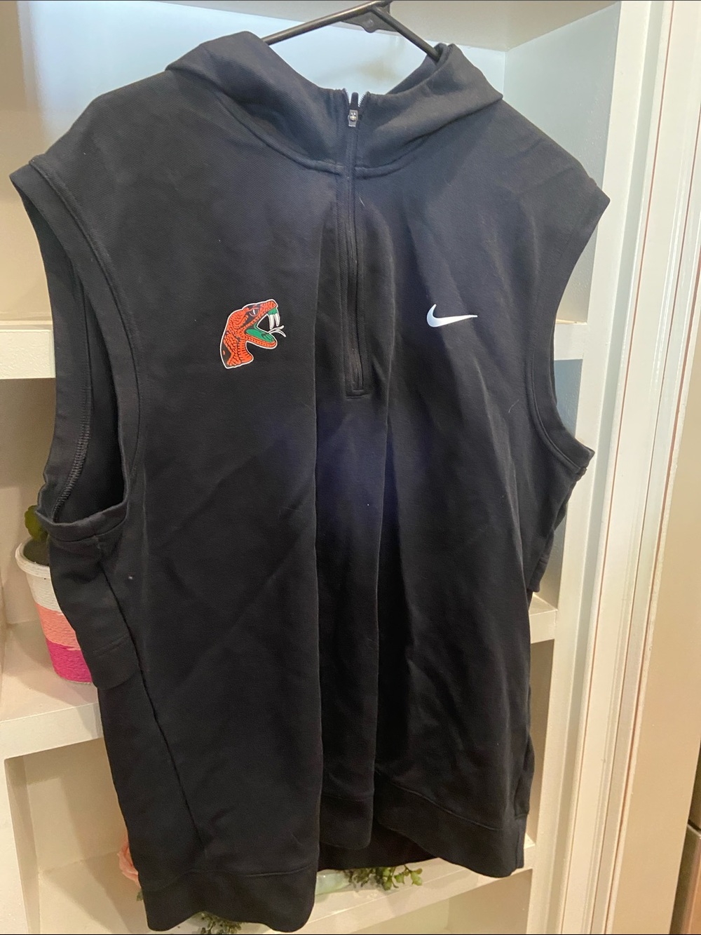 Nike Black Sleeveless Half-Zip Hoodie with Snake Patch
